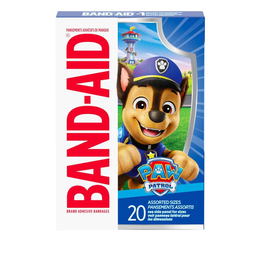 Band-Aid Marke Sterile Pflaster für Kinder mit Nickelodeon Paw Patrol Motiven, Individuell Verpackt, für Kleine Schnitte und Schrammen, Verschiedene Größen, 20 Stück