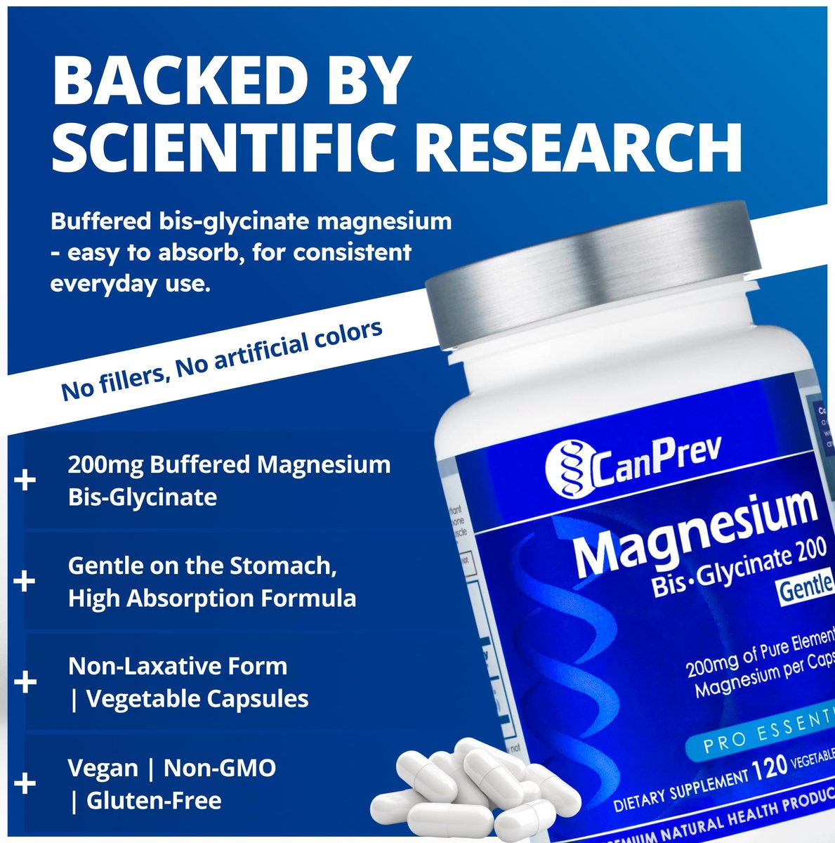CanPrev Magnesium Bis-Glycinat 200mg, 120 Kapseln – 120-Tage-Versorgung – Reines elementares Magnesiumpräparat, unterstützt Knochen- und Muskelfunktion, magenschonend, ideal für den täglichen Magnesiumbedarf