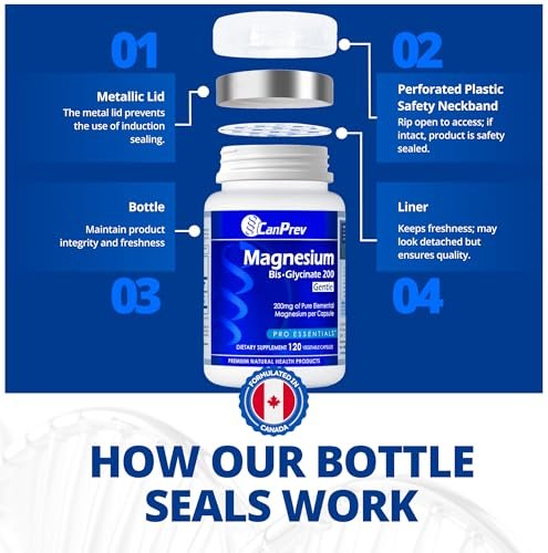CanPrev Magnesium Bis-Glycinat 200mg, 120 Kapseln – 120-Tage-Versorgung – Reines elementares Magnesiumpräparat, unterstützt Knochen- und Muskelfunktion, magenschonend, ideal für den täglichen Magnesiumbedarf