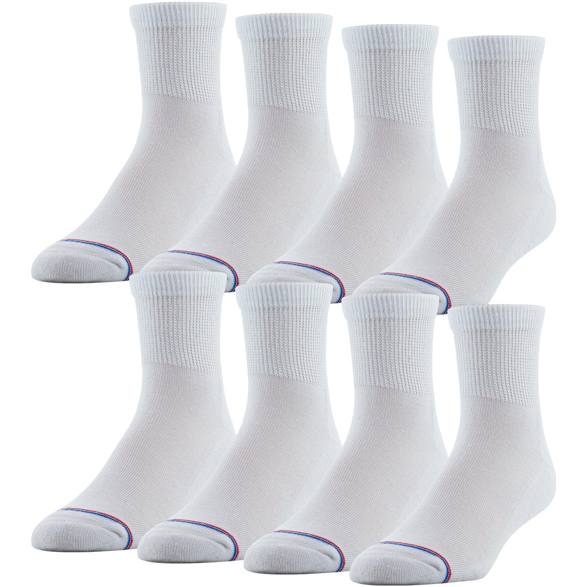 MediPEDS Quarter Socken mit nicht einschnürendem Bund und Polsterung, Weiß (8 Paar), Schuhgröße: Herren 7-12, Damen 10-13