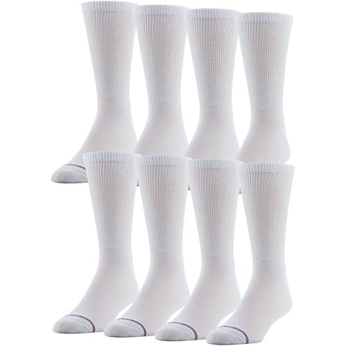 MediPeds Herren-/Damen-Crew-Socken mit nicht einschnürendem Bündchen und Polsterung, 8 Paar Weiß, Schuhgröße: Herren 7-12; Damen 10-13