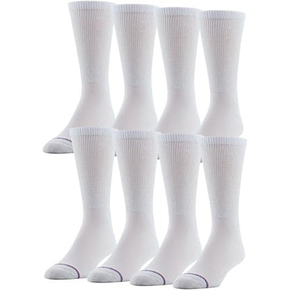 MediPeds Herren-/Damen-Crew-Socken mit nicht einschnürendem Bündchen und Polsterung, 8 Paar Weiß, Schuhgröße: Herren 7-12; Damen 10-13