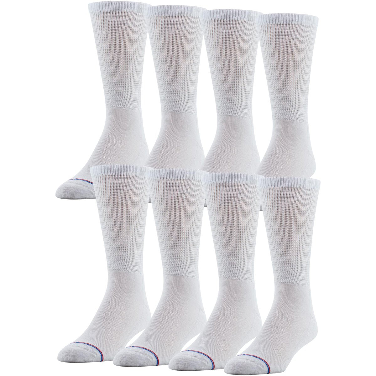 MediPeds Herren-/Damen-Crew-Socken mit nicht einschnürendem Bündchen und Polsterung, 8 Paar Weiß, Schuhgröße: Herren 7-12; Damen 10-13
