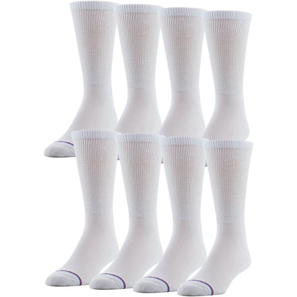 MediPeds Herren-/Damen-Crew-Socken mit nicht einschnürendem Bündchen und Polsterung, 8 Paar Weiß, Schuhgröße: Herren 7-12; Damen 10-13
