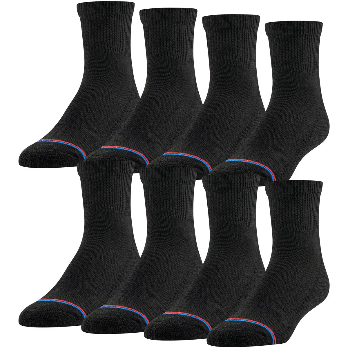 MediPeds Erwachsenen Quarter-Socken mit nicht einschnürendem Bund und Polsterung, Mehrfachpack, Schwarz (8 Paare), Schuhgröße: Herren 7-12; Damen 10-13