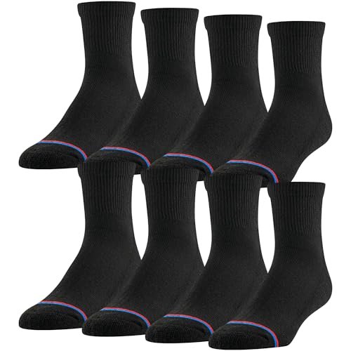 MediPeds Erwachsenen Quarter-Socken mit nicht einschnürendem Bund und Polsterung, Mehrfachpack, Schwarz (8 Paare), Schuhgröße: Herren 7-12; Damen 10-13