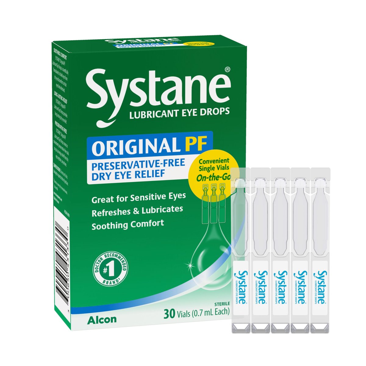Systane Original Konservierungsmittelfreie Augentropfen für empfindliche Augen, 30 Stück, Einzeldosis-Vials, lindernde Feuchtigkeit, trockene Augen, Erfrischung & Befeuchtung für unterwegs
