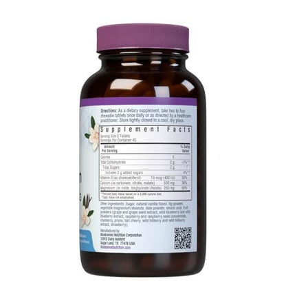 Bluebonnet Nutrition Calcium Magnesium Plus Vitamin D3 Earthsweet – Knochengesundheit & Muskelentspannung, 90 Vanille-Kautabletten