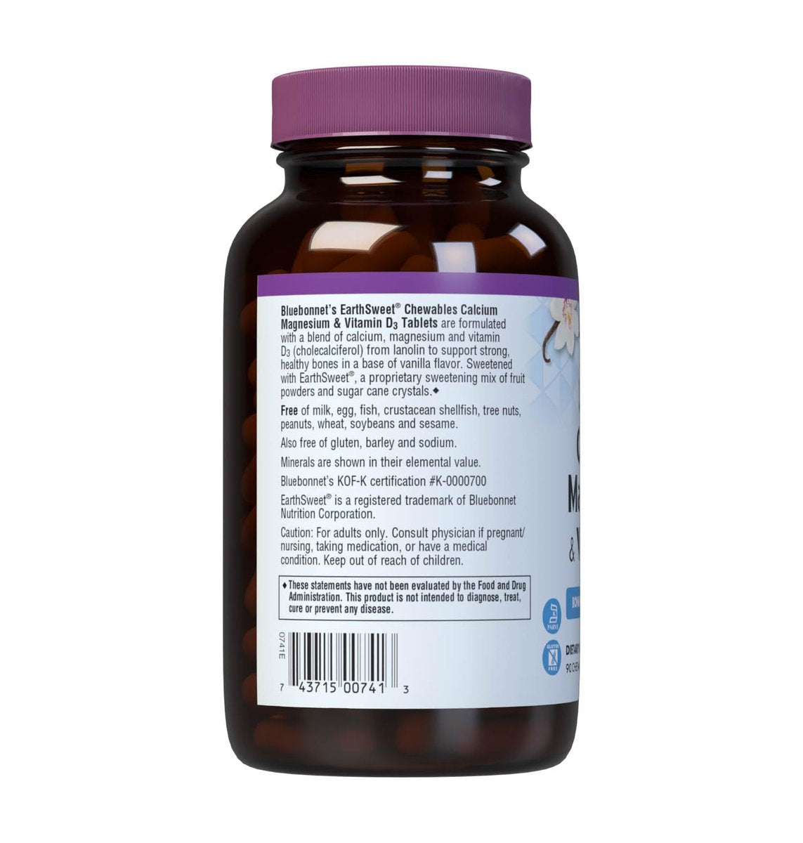 Bluebonnet Nutrition Calcium Magnesium Plus Vitamin D3 Earthsweet – Knochengesundheit & Muskelentspannung, 90 Vanille-Kautabletten