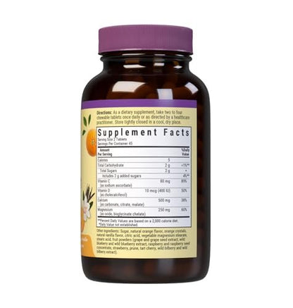 Bluebonnet Nutrition Calcium Magnesium Plus Vitamin D3 Earthsweet – 90 Orangen-Vanille Kautabletten für Knochengesundheit & Muskelentspannung