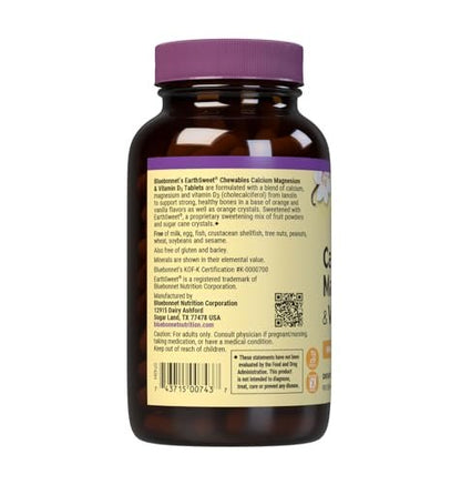 Bluebonnet Nutrition Calcium Magnesium Plus Vitamin D3 Earthsweet – Knochengesundheit & Muskelentspannung, 90 Vanille-Kautabletten