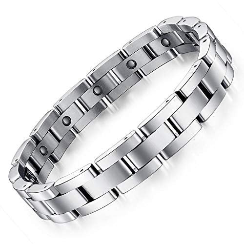 Feraco Magnetarmband für Herren – Schlankes Titan-Edelstahl Armband zur Magnetfeldtherapie mit Größenanpassungswerkzeug, Silber