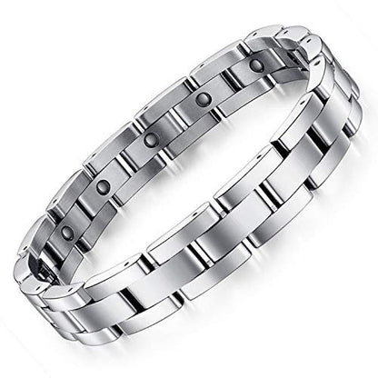 Feraco Magnetarmband für Herren – Schlankes Titan-Edelstahl Armband zur Magnetfeldtherapie mit Größenanpassungswerkzeug, Silber