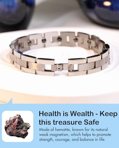Feraco Magnetarmband für Herren – Schlankes Titan-Edelstahl Armband zur Magnetfeldtherapie mit Größenanpassungswerkzeug, Silber