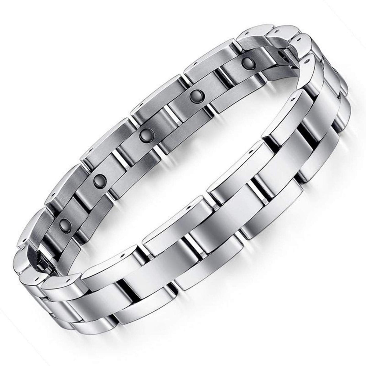 Feraco Magnetarmband für Herren – Schlankes Titan-Edelstahl Armband zur Magnetfeldtherapie mit Größenanpassungswerkzeug, Silber