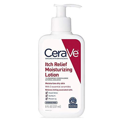 CeraVe Anti-Juckreiz Feuchtigkeitslotion mit Pramoxin-Hydrochlorid – Lindert Juckreiz bei leichten Hautirritationen, Sonnenbrand, Insektenstichen, 237 ml