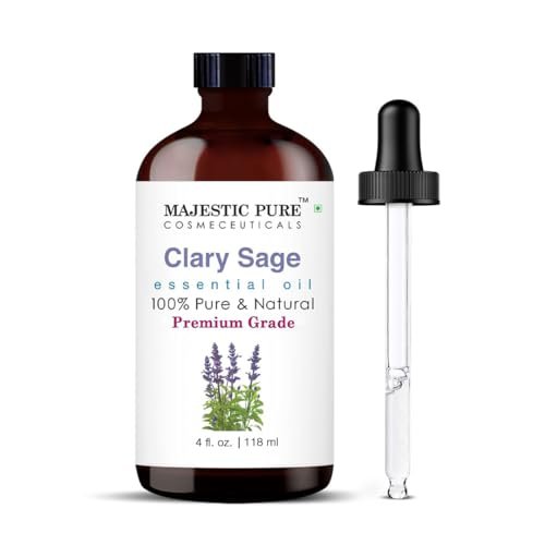 Majestic Pure Clary Salbei Ätherisches Öl – 100% rein und natürlich, 4 Fl Oz mit Glaspipette