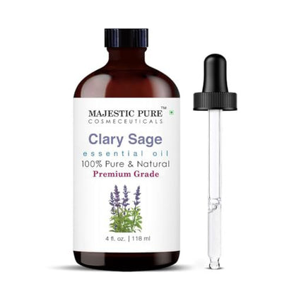 Majestic Pure Clary Salbei Ätherisches Öl – 100% rein und natürlich, 4 Fl Oz mit Glaspipette