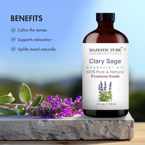 Majestic Pure Clary Salbei Ätherisches Öl – 100% rein und natürlich, 4 Fl Oz mit Glaspipette