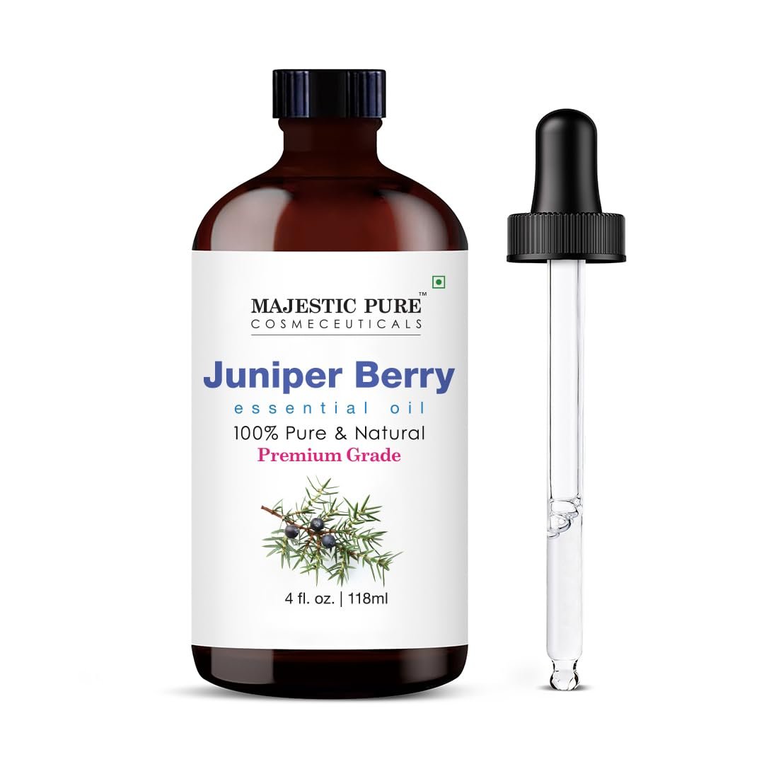 Majestic Pure Wacholder ätherisches Öl mit Glaspipette - 100% rein und natürlich - Ätherisches Öl für Diffuser, Aromatherapie, Seifen- und Kerzenherstellung, 118 ml