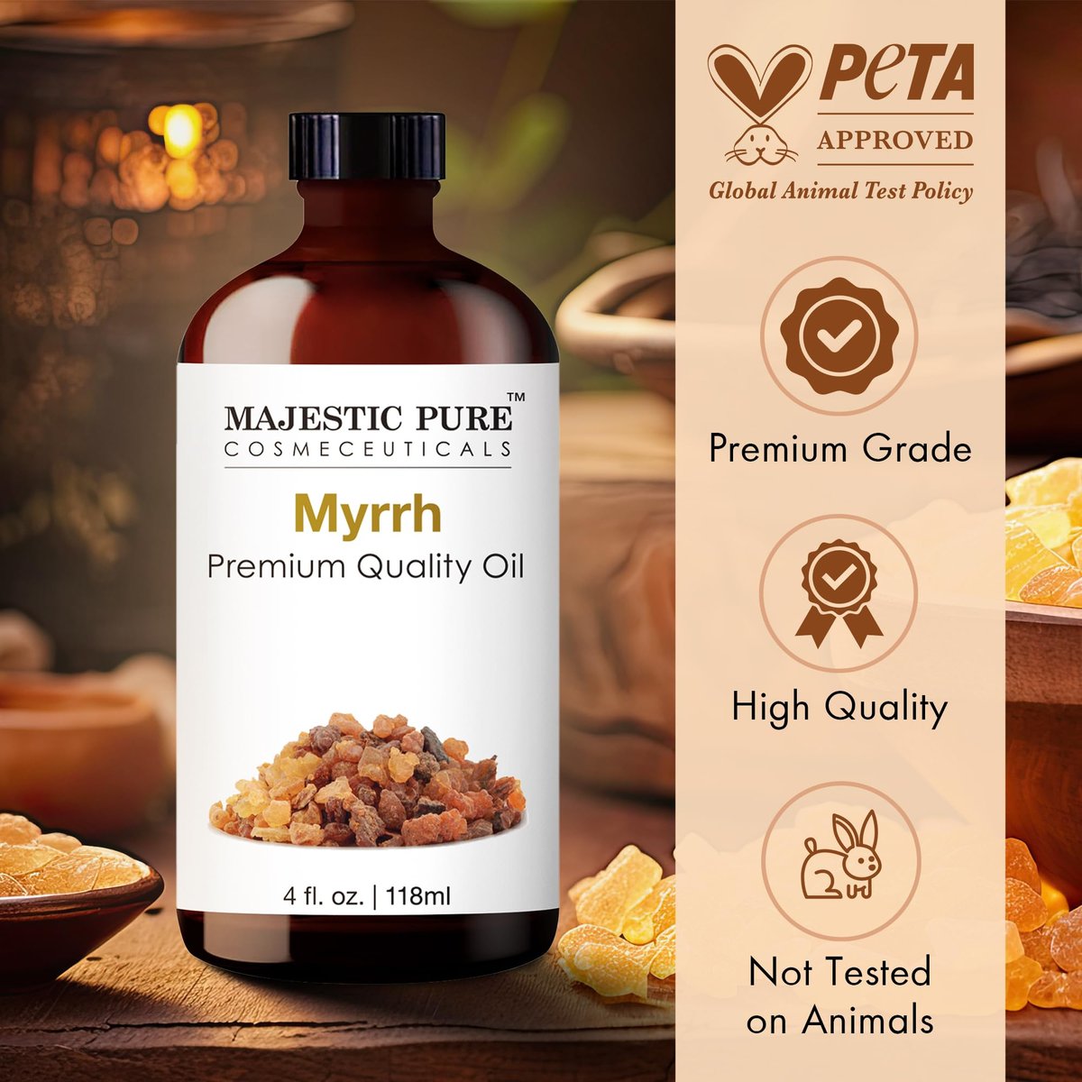 Majestic Pure Myrrhe Ätherisches Öl mit Glaspipette – 100 % rein und natürlich – 118 ml