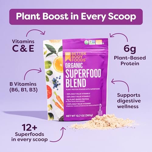 BetterBody Foods Bio Superfood-Pulver mit Protein, Vitamin C, E und B12 (360 g)