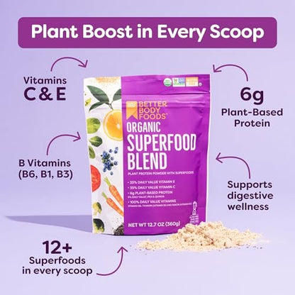 BetterBody Foods Bio Superfood-Pulver mit Protein, Vitamin C, E und B12 (360 g)
