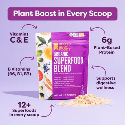 BetterBody Foods Bio Superfood-Pulver mit Protein, Vitamin C, E und B12 (360 g)