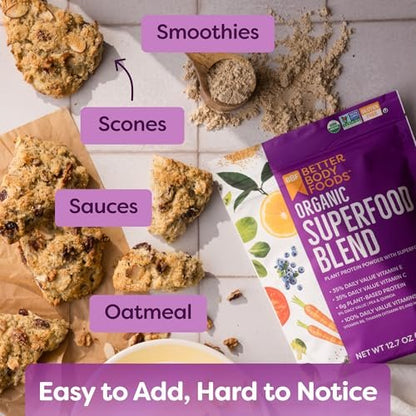 BetterBody Foods Bio Superfood-Pulver mit Protein, Vitamin C, E und B12 (360 g)