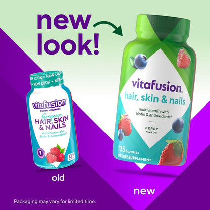 Vitafusion Gorgeous Hair, Skin & Nails Multivitamin Gummis mit Biotin und Antioxidantien Vitamin C & E, Himbeergeschmack, 135 Stück (45-Tage-Vorrat)