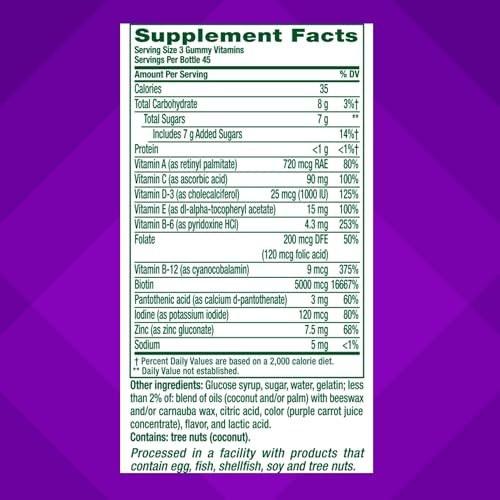 Vitafusion Gorgeous Hair, Skin & Nails Multivitamin Gummis mit Biotin und Antioxidantien Vitamin C & E, Himbeergeschmack, 135 Stück (45-Tage-Vorrat)
