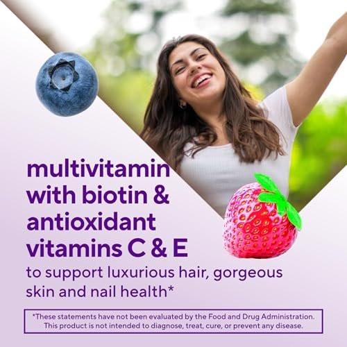 Vitafusion Gorgeous Hair, Skin & Nails Multivitamin Gummis mit Biotin und Antioxidantien Vitamin C & E, Himbeergeschmack, 135 Stück (45-Tage-Vorrat)