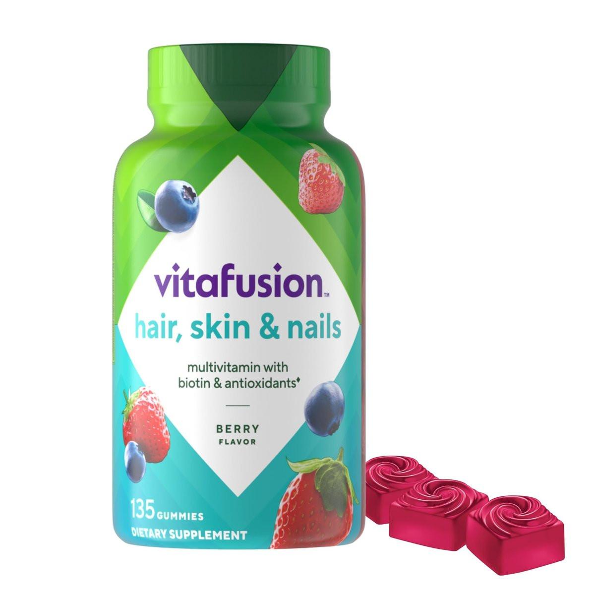 Vitafusion Gorgeous Hair, Skin & Nails Multivitamin Gummis mit Biotin und Antioxidantien Vitamin C & E, Himbeergeschmack, 135 Stück (45-Tage-Vorrat)