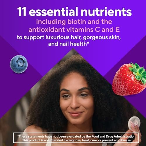 Vitafusion Gorgeous Hair, Skin & Nails Multivitamin-Gummis mit Biotin und Antioxidantien Vitamin C & E, Himbeergeschmack, 100 Stück (33-Tage-Vorrat)