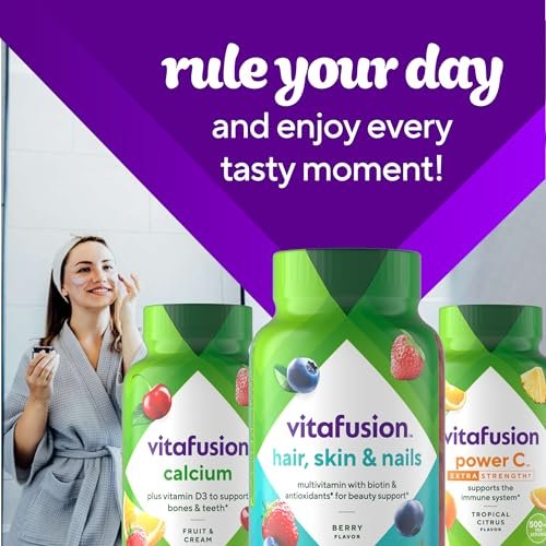Vitafusion Gorgeous Hair, Skin & Nails Multivitamin-Gummis mit Biotin und Antioxidantien Vitamin C & E, Himbeergeschmack, 100 Stück (33-Tage-Vorrat)