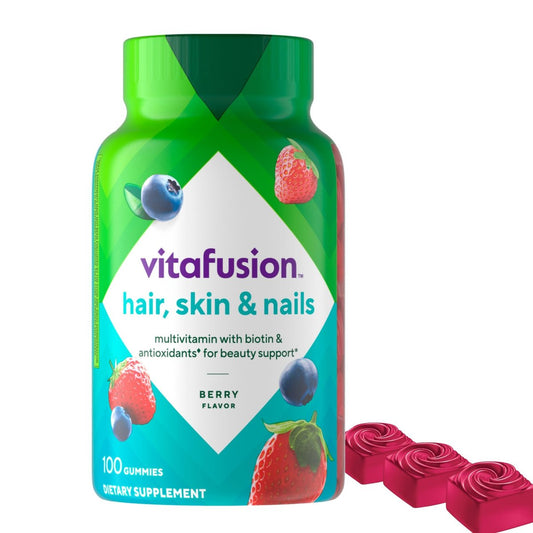 Vitafusion Gorgeous Hair, Skin & Nails Multivitamin-Gummis mit Biotin und Antioxidantien Vitamin C & E, Himbeergeschmack, 100 Stück (33-Tage-Vorrat)