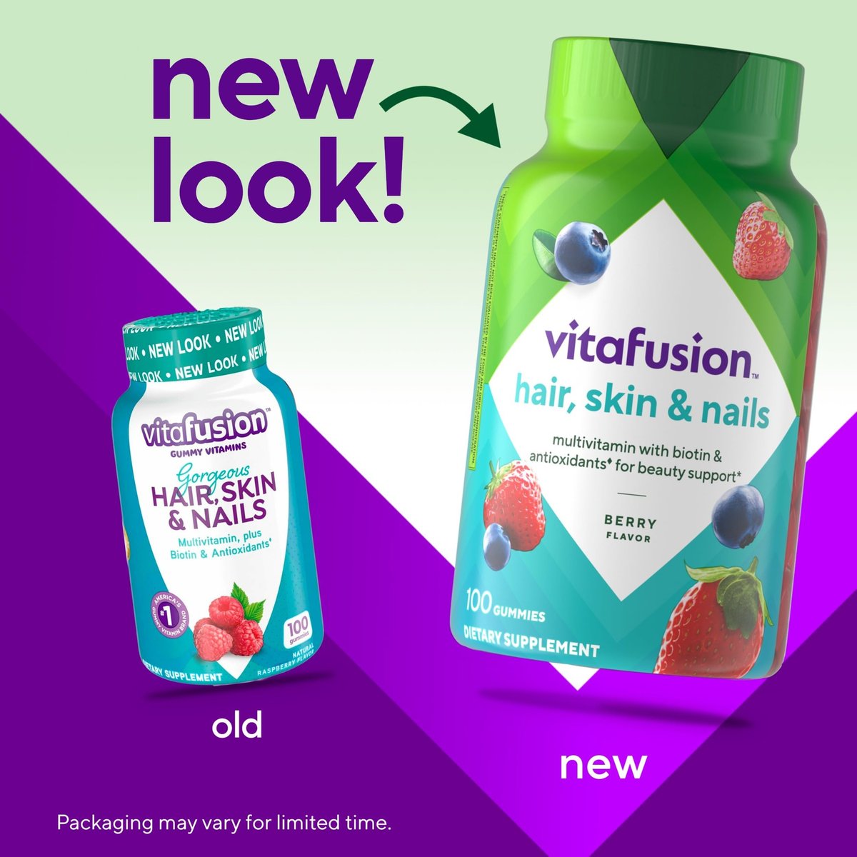 Vitafusion Gorgeous Hair, Skin & Nails Multivitamin-Gummis mit Biotin und Antioxidantien Vitamin C & E, Himbeergeschmack, 100 Stück (33-Tage-Vorrat)