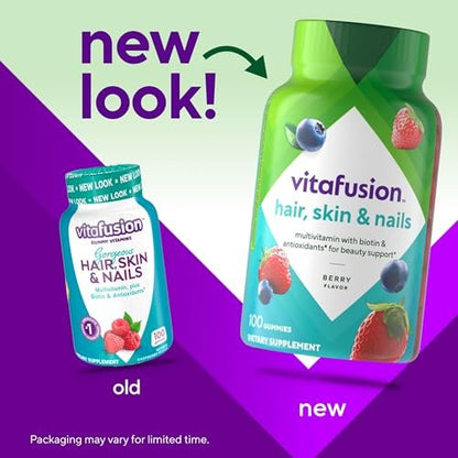 Vitafusion Gorgeous Hair, Skin & Nails Multivitamin-Gummis mit Biotin und Antioxidantien Vitamin C & E, Himbeergeschmack, 100 Stück (33-Tage-Vorrat)