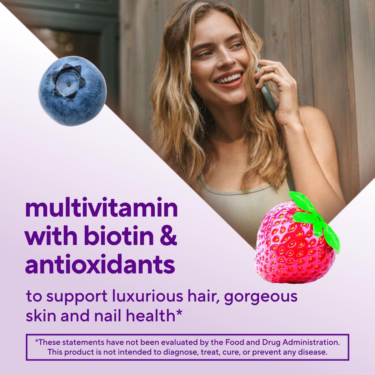 Vitafusion Gorgeous Hair, Skin & Nails Multivitamin-Gummis mit Biotin und Antioxidantien Vitamin C & E, Himbeergeschmack, 100 Stück (33-Tage-Vorrat)
