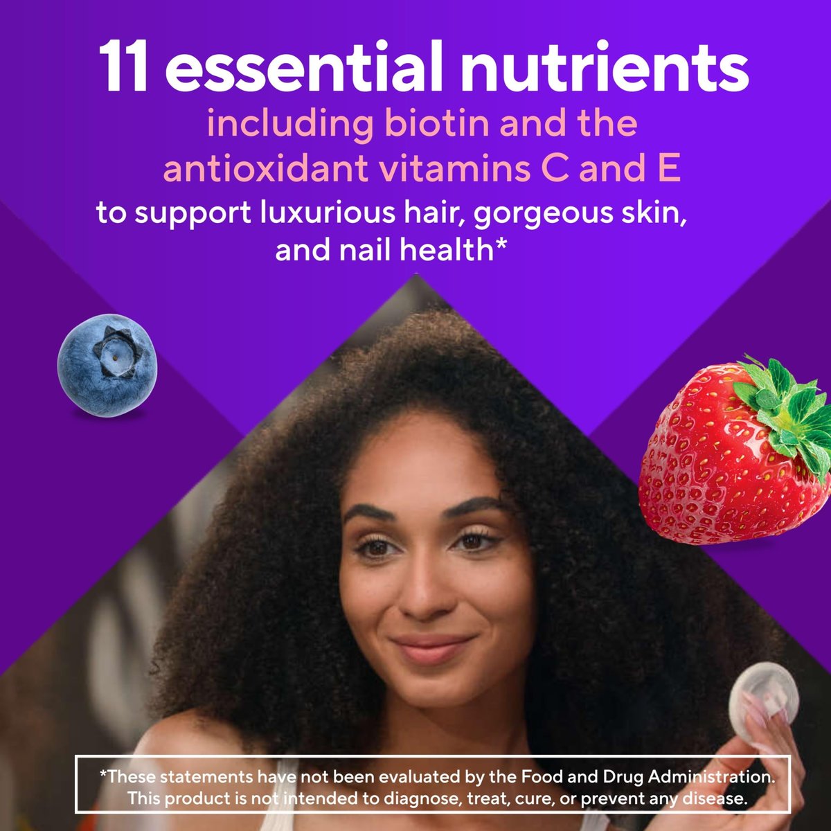 Vitafusion Gorgeous Hair, Skin & Nails Multivitamin-Gummis mit Biotin und Antioxidantien Vitamin C & E, Himbeergeschmack, 100 Stück (33-Tage-Vorrat)