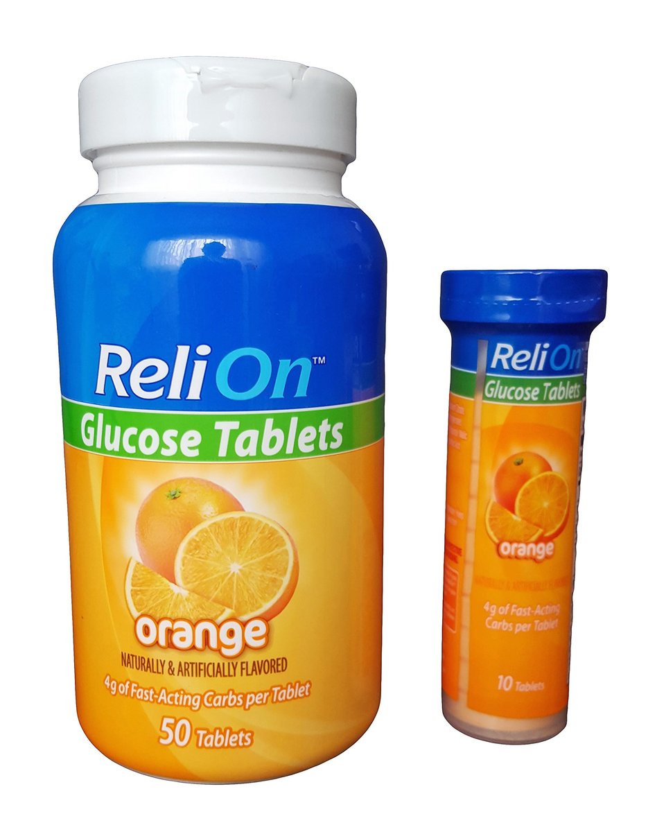 ReliOn Glucose Tabletten Orange – 50 Tabletten mit Reisetube (10 Tabletten) – Praktische Blutzuckerhilfe für Diabetiker