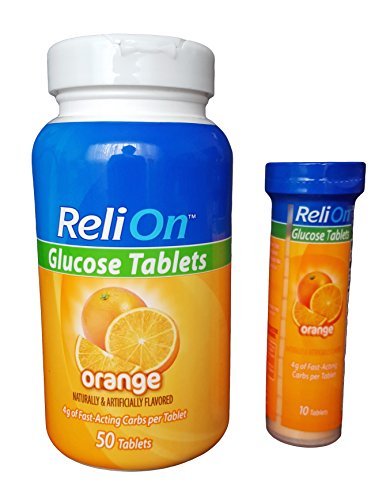 ReliOn Glucose Tabletten Orange – 50 Tabletten mit Reisetube (10 Tabletten) – Praktische Blutzuckerhilfe für Diabetiker