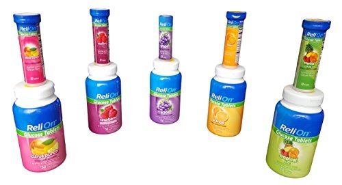 ReliOn Glucose Tabletten, 50 Stück mit Reisebehälter für 10 Tabletten (Tropische Früchte)