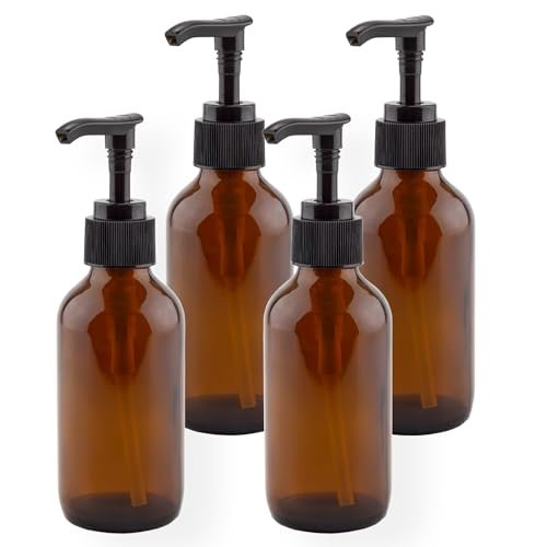Cornucopia Brands 4er-Pack Amber Glasflaschen mit Pumpspender – 120 ml – Ideal für Lotionen, Flüssigseife, Aromatherapie und mehr
