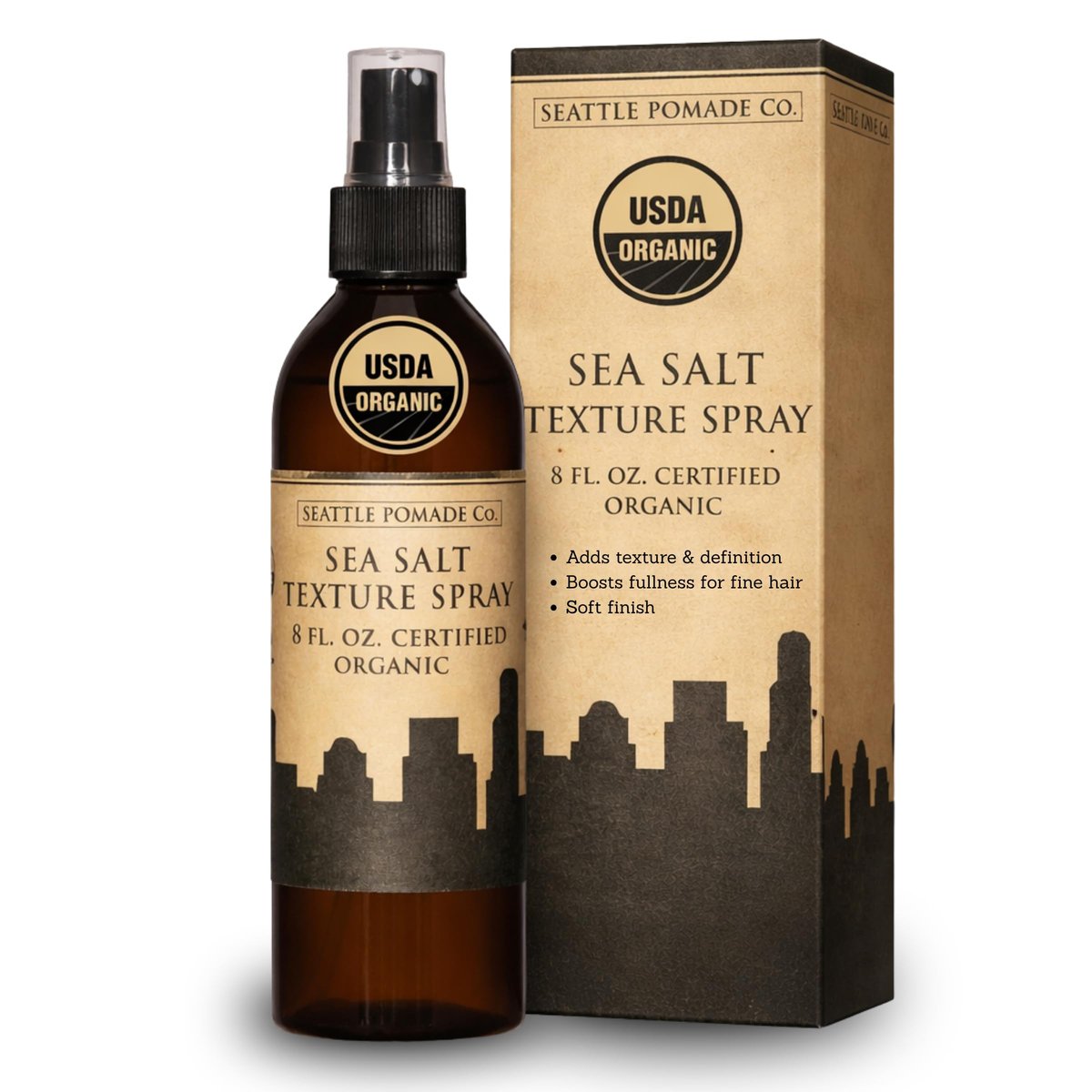 Seattle Pomade Co. Bio Meersalz-Spray für Haar – 240 ml, vegan & nicht-GVO, natürliche Textur für Männer & Frauen