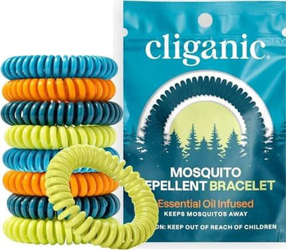 Cliganic 10er-Pack Mücken-Armbänder für Erwachsene & Kinder – Natürliche, DEET-freie Bänder, einzeln verpackt