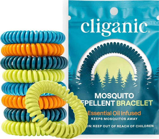 Cliganic 10er-Pack Mücken-Armbänder für Erwachsene & Kinder – Natürliche, DEET-freie Bänder, einzeln verpackt