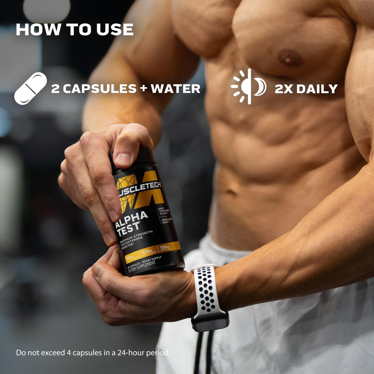 MuscleTech AlphaTest Testosteron-Booster für Männer – 120 Kapseln mit Tribulus Terrestris & Boron für Muskelwachstum, Ausdauer und Energie