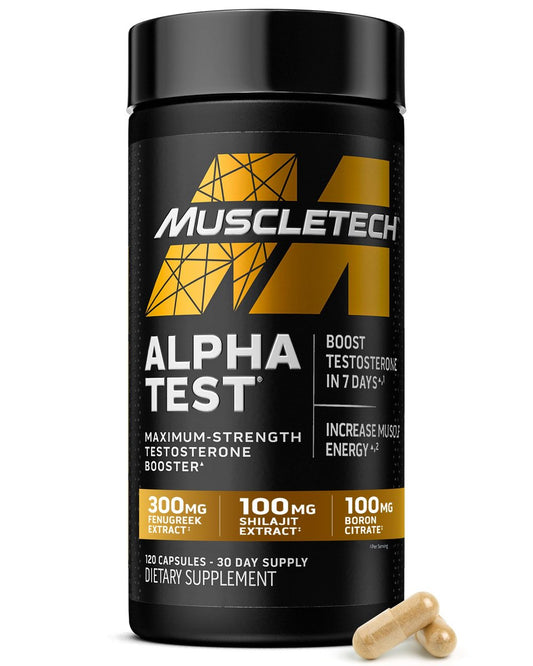 MuscleTech AlphaTest Testosteron-Booster für Männer – 120 Kapseln mit Tribulus Terrestris & Boron für Muskelwachstum, Ausdauer und Energie