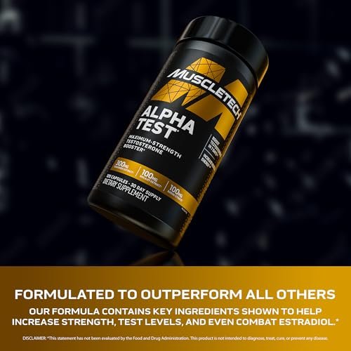 MuscleTech AlphaTest Testosteron-Booster für Männer – 120 Kapseln mit Tribulus Terrestris & Boron für Muskelwachstum, Ausdauer und Energie